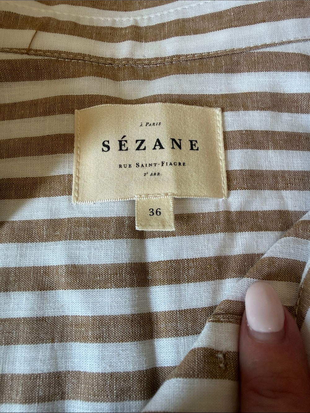 Sézane Tomboy Shirt - Camel and Ecru Stripes - Picture 3 of 3